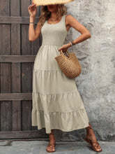 Smocked Scoop Neck Sleeveless Tank Dress - Taboochic