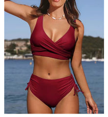 Women's Seaside Swimwear Cross Strap Solid Color Split Bikini