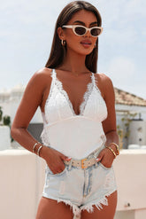 Lace Detail Plunge Spaghetti Strap Bodysuit - Taboochic