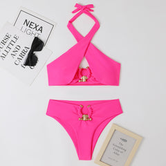 Women's Fashion Split High Waist Briefs Cross Bikini Set