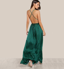 Cross Back Green Sleeveless Wrap Cami Dress