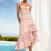 Seaside Vacation Style Irregular Embroidered Strap Maxi Dress