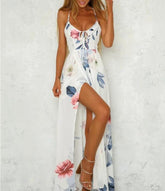 European And American Style Printed Backless Strap Dress