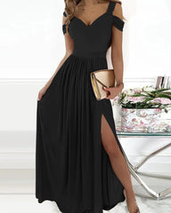 V-neck Boho Spaghetti Strap Dress Women Split Long Flowy Dresses For Party