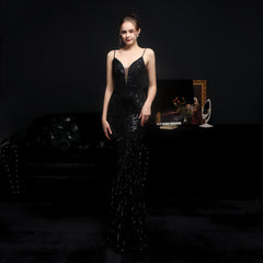 New Sequined Mermaid Evening Backless Formal Dress