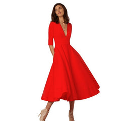 V-neck Dresses - Retro 60s Swing Short Sleeve Maxi Dress