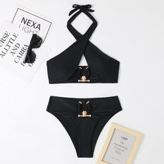 Women's Fashion Split High Waist Briefs Cross Bikini Set