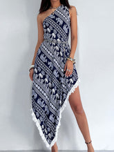 Fringe Printed Single Shoulder Dress - Taboochic