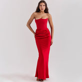 Fishbone Bandeau Slim-fit Backless Autumn And Winter Velvet Dress Black Evening Party Gown