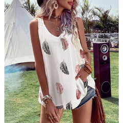 Simple Lace Lace Cutout Printed Top For Women