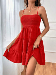 Summer Square-collar Suspender Pleated Strap Dress