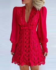 Long Puff Sleeve Butterfly Mini Dress