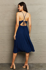 Tie Back Spaghetti Strap Pleated Dress - Taboochic