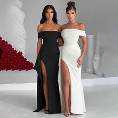 Women's Fashion Temperament Solid Color Slim Sleeveless Split Dress