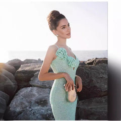 Summer Mint Green Sequin Sling Strap Dress