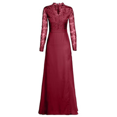 Women V-neck Sexy Lace Elegant Wedding Party Long Sleeve Dress