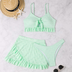 3pcs Beach Bikini With Hip-hugging Skirt Suit