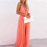 Women's Fashionable Elegant Orange Suspender Gauze Strap Dress