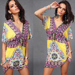 Boho Tribal Short Sleeve Mini Dress