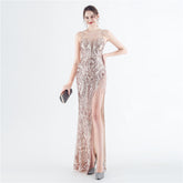 Handmade Beaded Flower Sequined Fishbone Evening Strap Party Dress