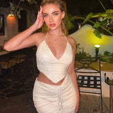 Spring Hot New New Backless Lace-up Vest Skirt Top Suit