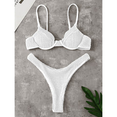 Women's Push Up Solid Ribbed Bikini