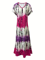 Summer Casual V-neck Short Sleeve Loose Tie-dye Printing Dress