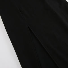Sexy Black Sleeveless Square Collar Split Strap Dress