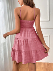 Summer Square-collar Suspender Pleated Strap Dress