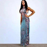 European And American Cross-border Blue Tight-fitting Sleeveless Maxi Dress