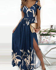 V-neck Boho Spaghetti Strap Dress Women Split Long Flowy Dresses For Party