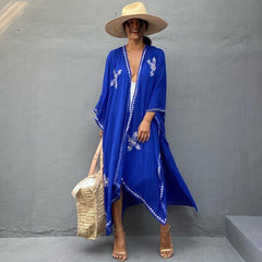 Rayon Embroidered Holiday Sun Protection Cardigan Beach Cover Up Top