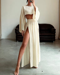 Leisure Vacation Linen Blended Short Cotton And Linen Casual Long Sleeve Two-piece Suit