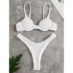 Women's Push Up Solid Ribbed Bikini