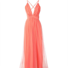 Women's Fashionable Elegant Orange Suspender Gauze Strap Dress