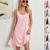 Summer Solid Color Round Neck Suspender Strap Dress