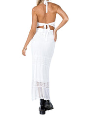 Top High Waist Skirt Two-piece Summer Knitted Beach Vacation Suit