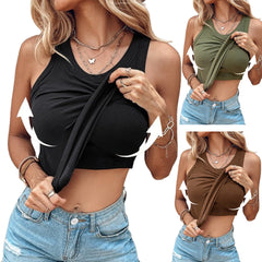 Round Neck Vest With Bra Summer Solid Color Top