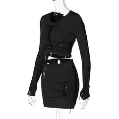 Autumn Cut Out Round Neck Slim Two Piece Skirt Top Set