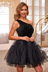 Sequin One-Shoulder Mini Dress - Taboochic