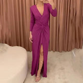 Design Sense High Slit Long Sleeve Dress