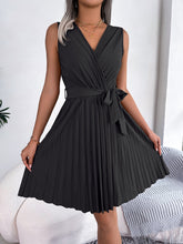Tied Surplice Sleeveless Pleated Dress - Taboochic