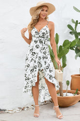 High-Low Tie Waist Printed Cami Dress - Taboochic