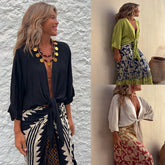 Women's Casual Lace Up Vacation Multi-color Top