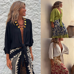 Women's Casual Lace Up Vacation Multi-color Top
