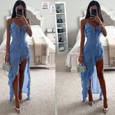 Lady Sexy Sling Irregular Solid Color Dress