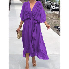 Batwing Sleeve V-neck half sleeve Midi Dress