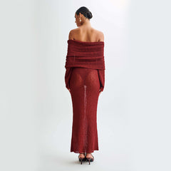 New One-shoulder Knitted Long-sleeved Dress
