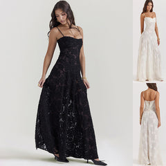 Fashion Suspender Lace Strapless Collar Elegant Evening Strap Party Dress