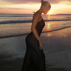 Sexy Hollow Mesh Lace-up Slim Slit Sleeveless Dress